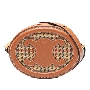 Celine Small Houndstooth Canvas And Calfskin Cuir Triomphe Oval Crossbody